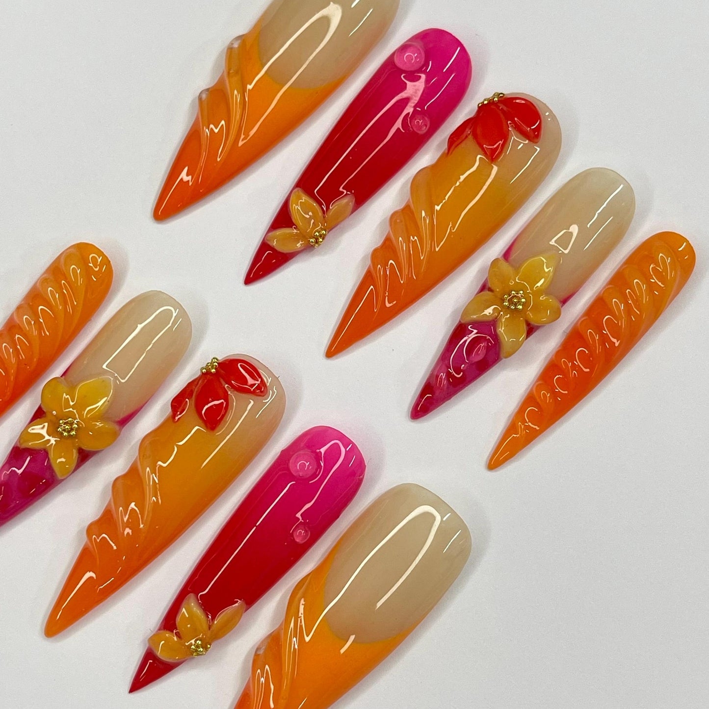 Sunset Flower Press on nails