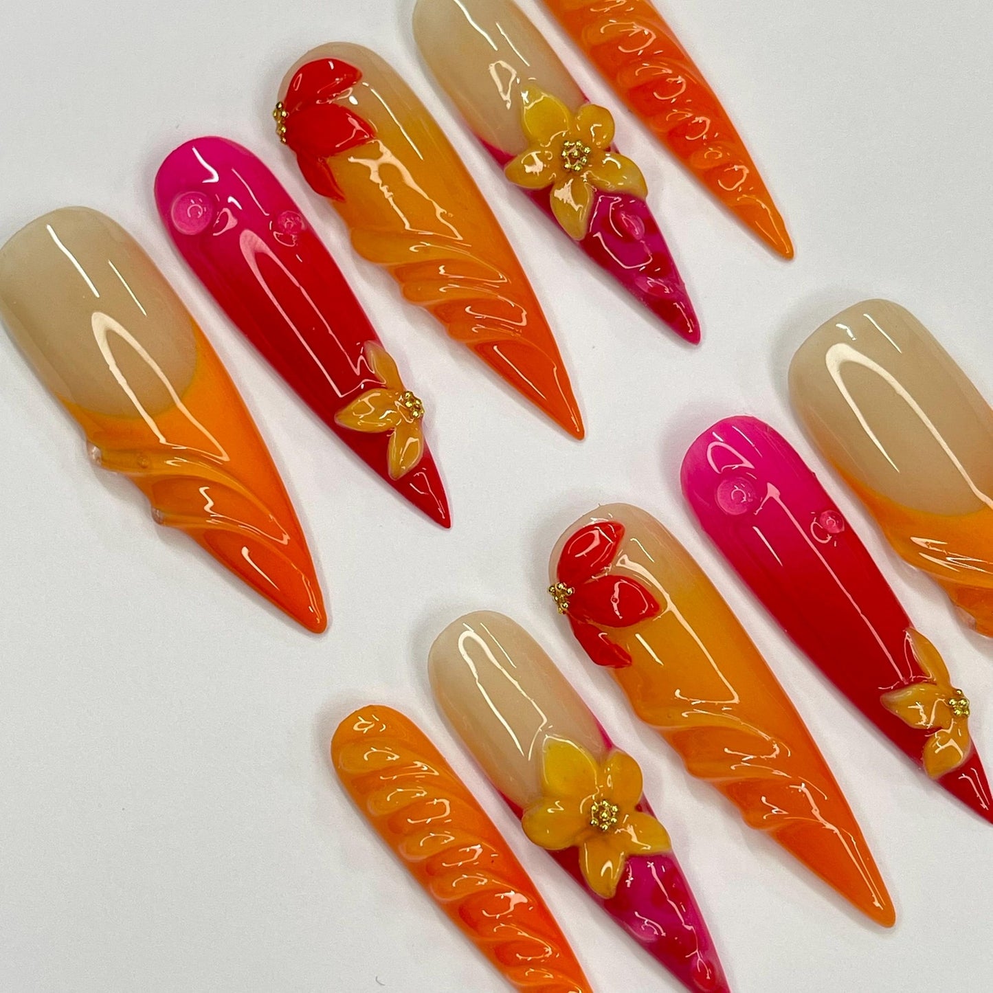 Sunset Flower Press on nails