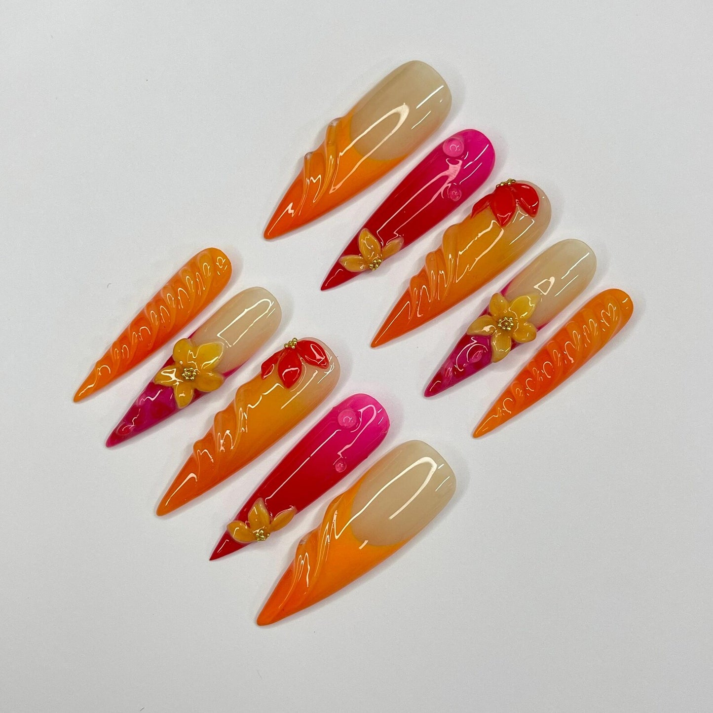 Sunset Flower Press on nails
