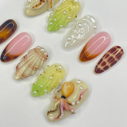 Octopus 3D Floral Press on nails