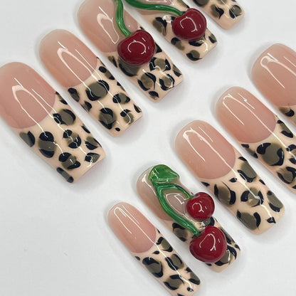 Leopard Cherry Press on nails