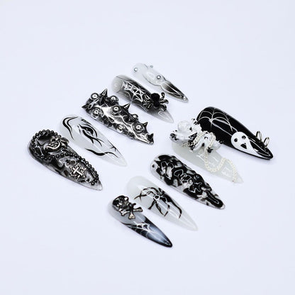 Black and Silver Gothic Press on nails