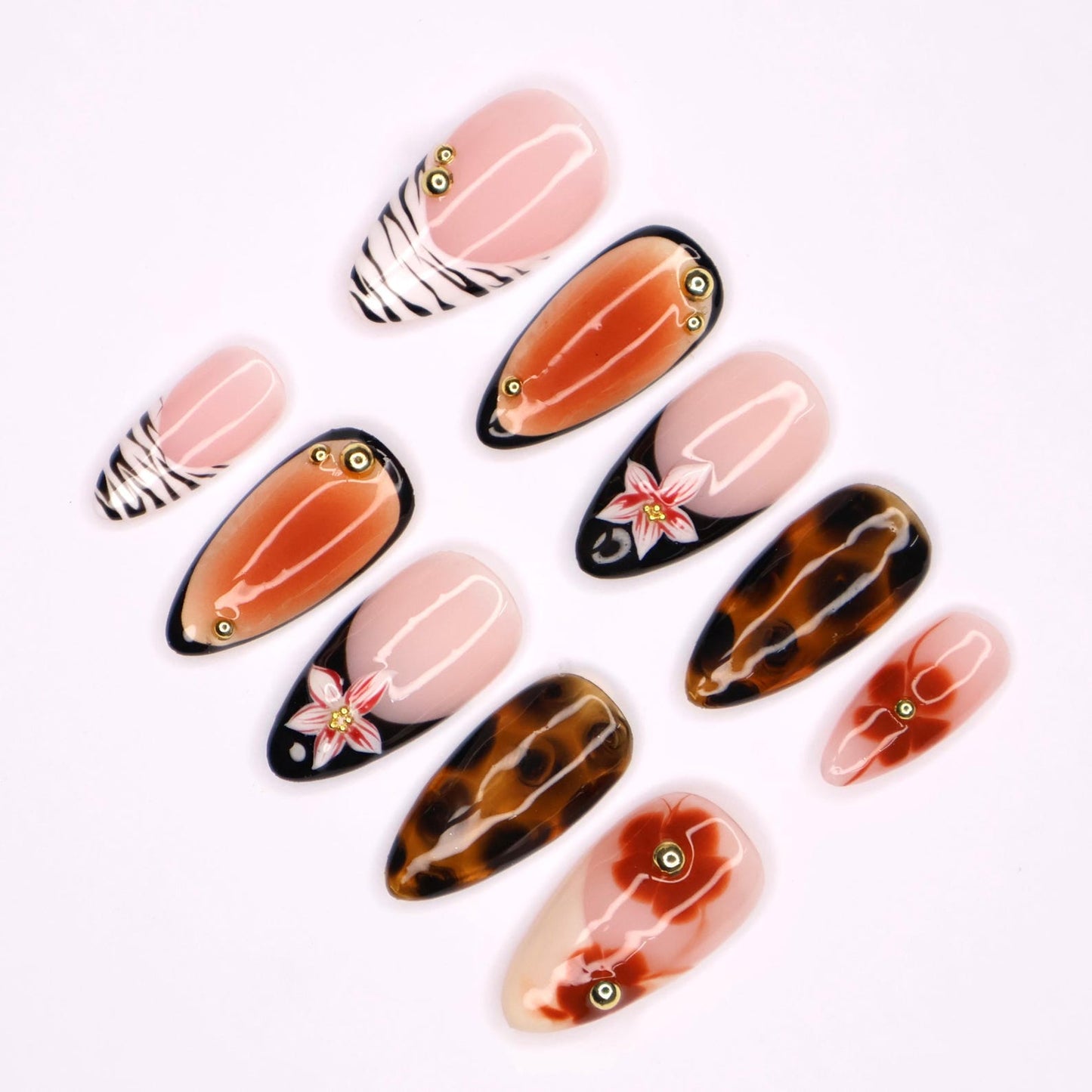 Tortoise Shell Floral Fall Press on nails