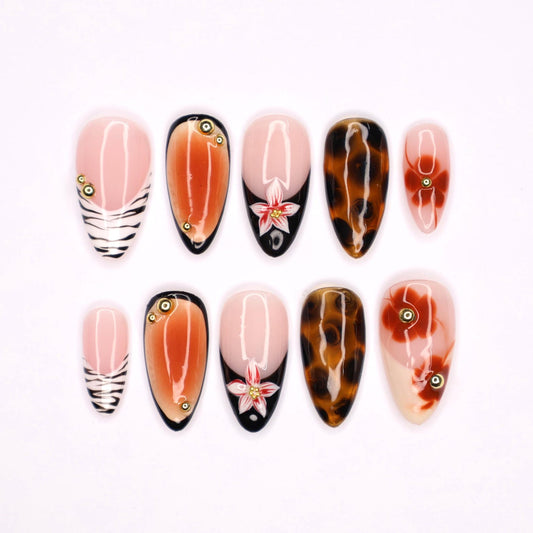 Tortoise Shell Floral Fall Press on nails