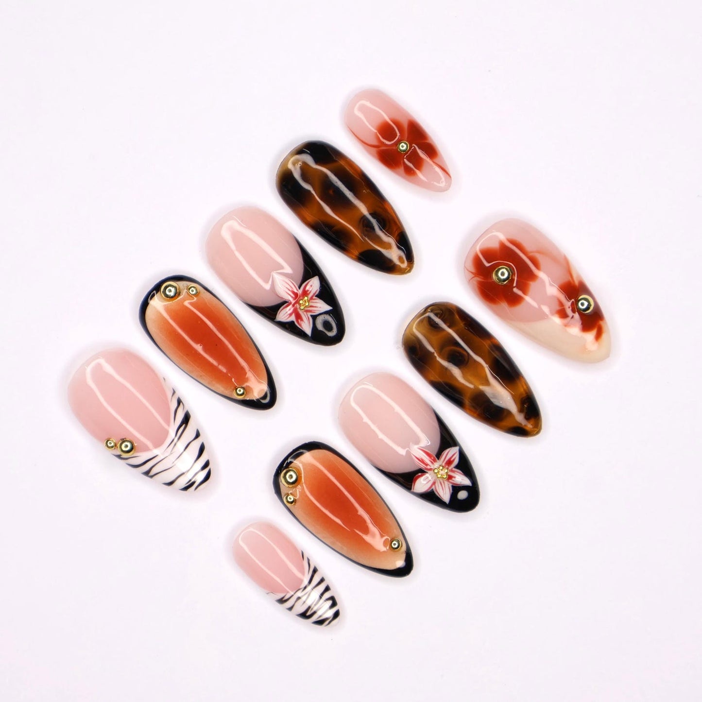 Tortoise Shell Floral Fall Press on nails