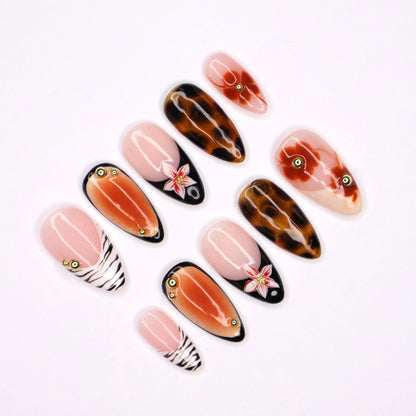 Tortoise Shell Floral Fall Press on nails