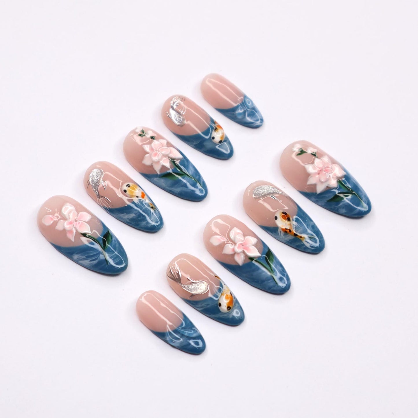 Koi Fish Lotus Flowers Press on nails