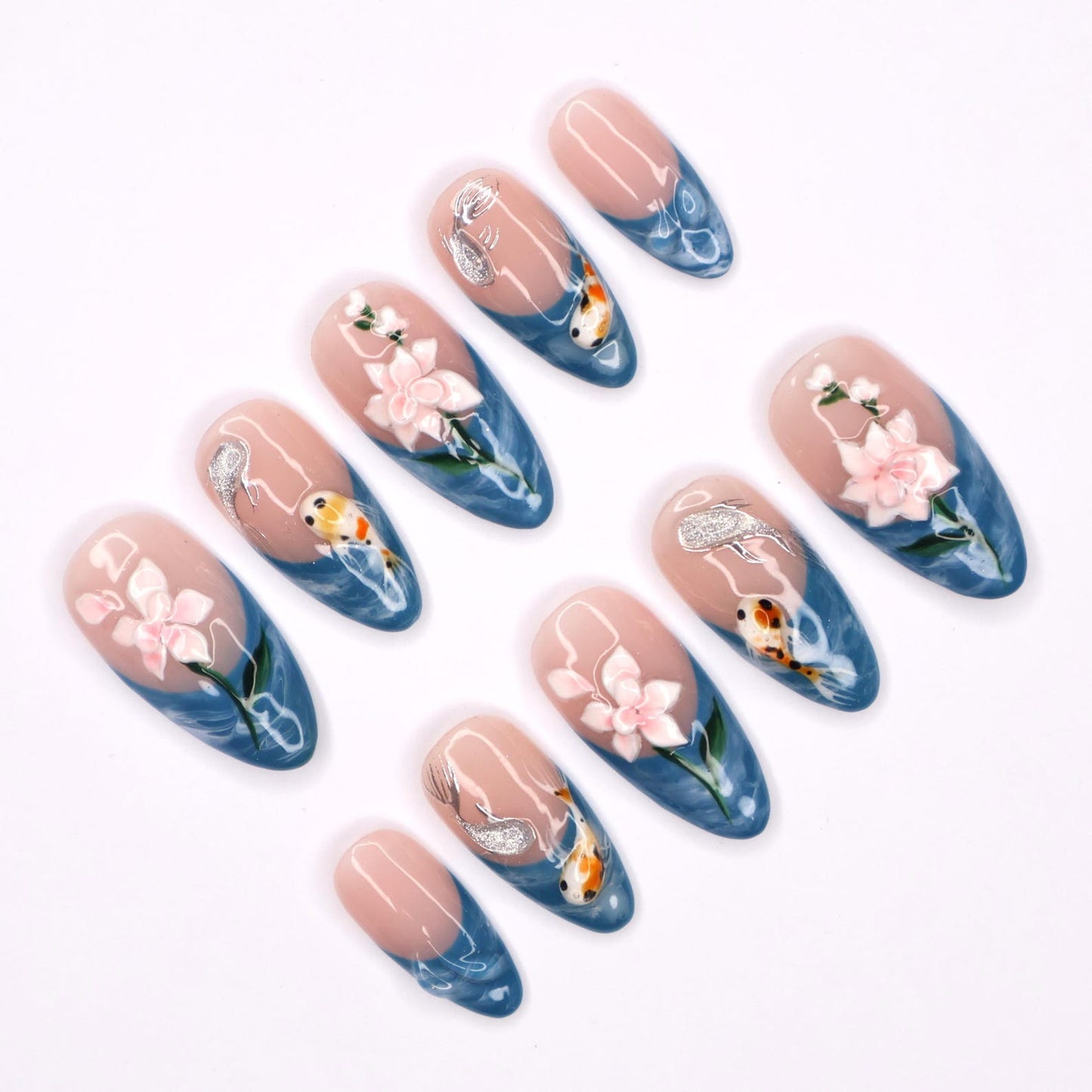 Koi Fish Lotus Flowers Press on nails