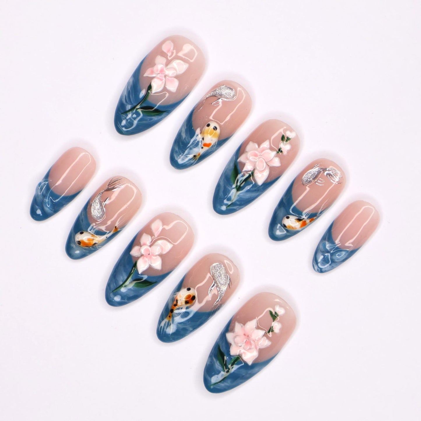 Koi Fish Lotus Flowers Press on nails