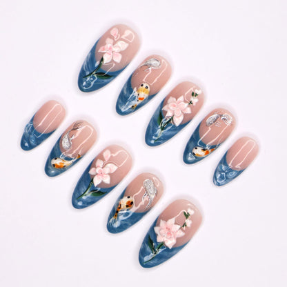 Koi Fish Lotus Flowers Press on nails