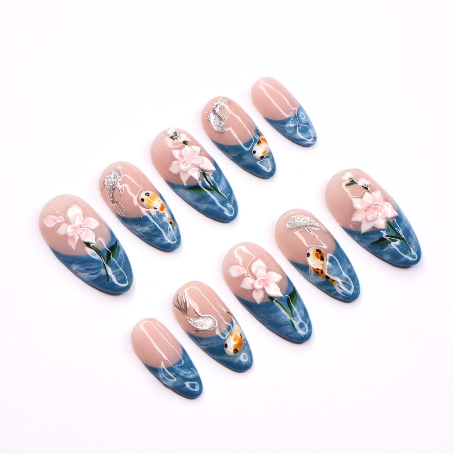 Koi Fish Lotus Flowers Press on nails