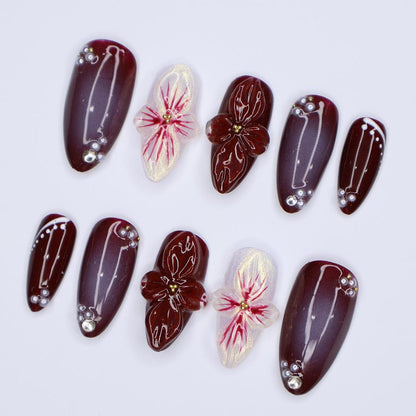 Tortoise Shell Floral Fall  Press on nails