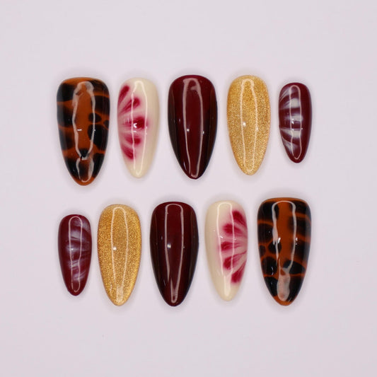 Blooming Brown Elegance Press on nails