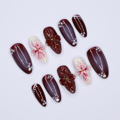 Tortoise Shell Floral Fall  Press on nails