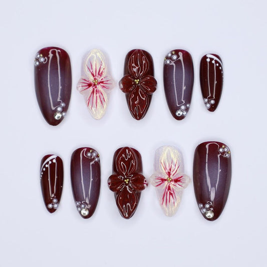 Tortoise Shell Floral Fall  Press on nails
