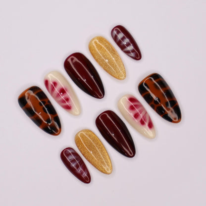 Blooming Brown Elegance Press on nails