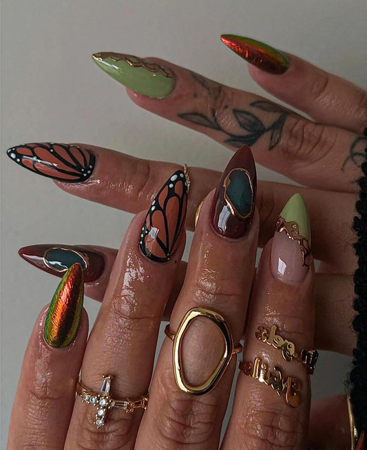 Monarch in Bloom Handmade Press on nails