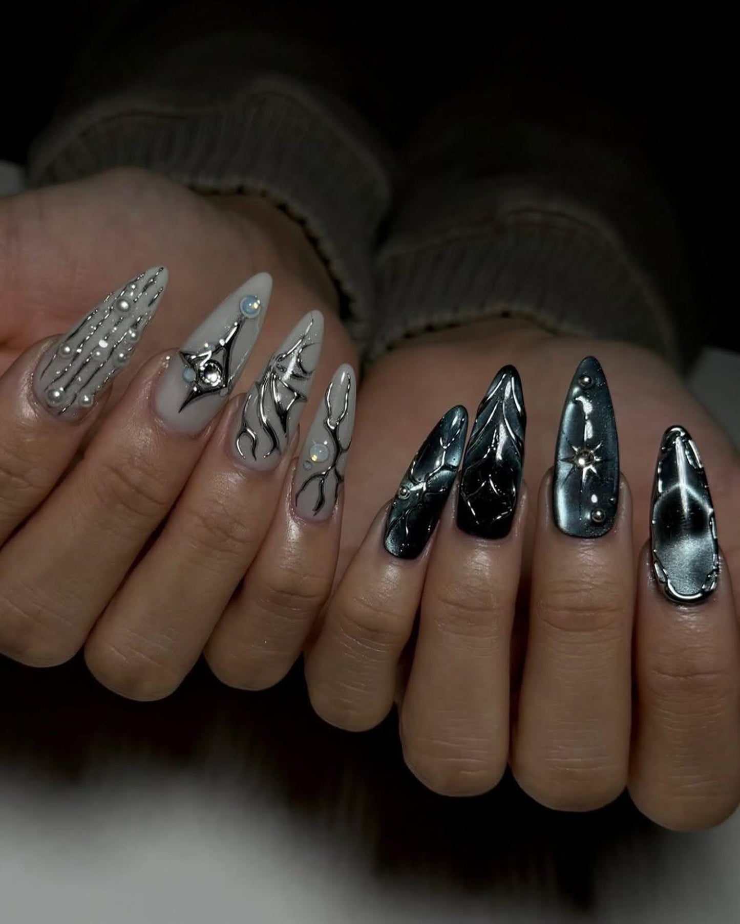 Gothic Chrome Black Handmade Press on nails