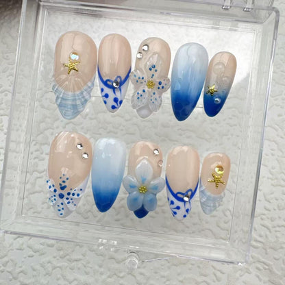 Blue Flowers Handmade Press on nails