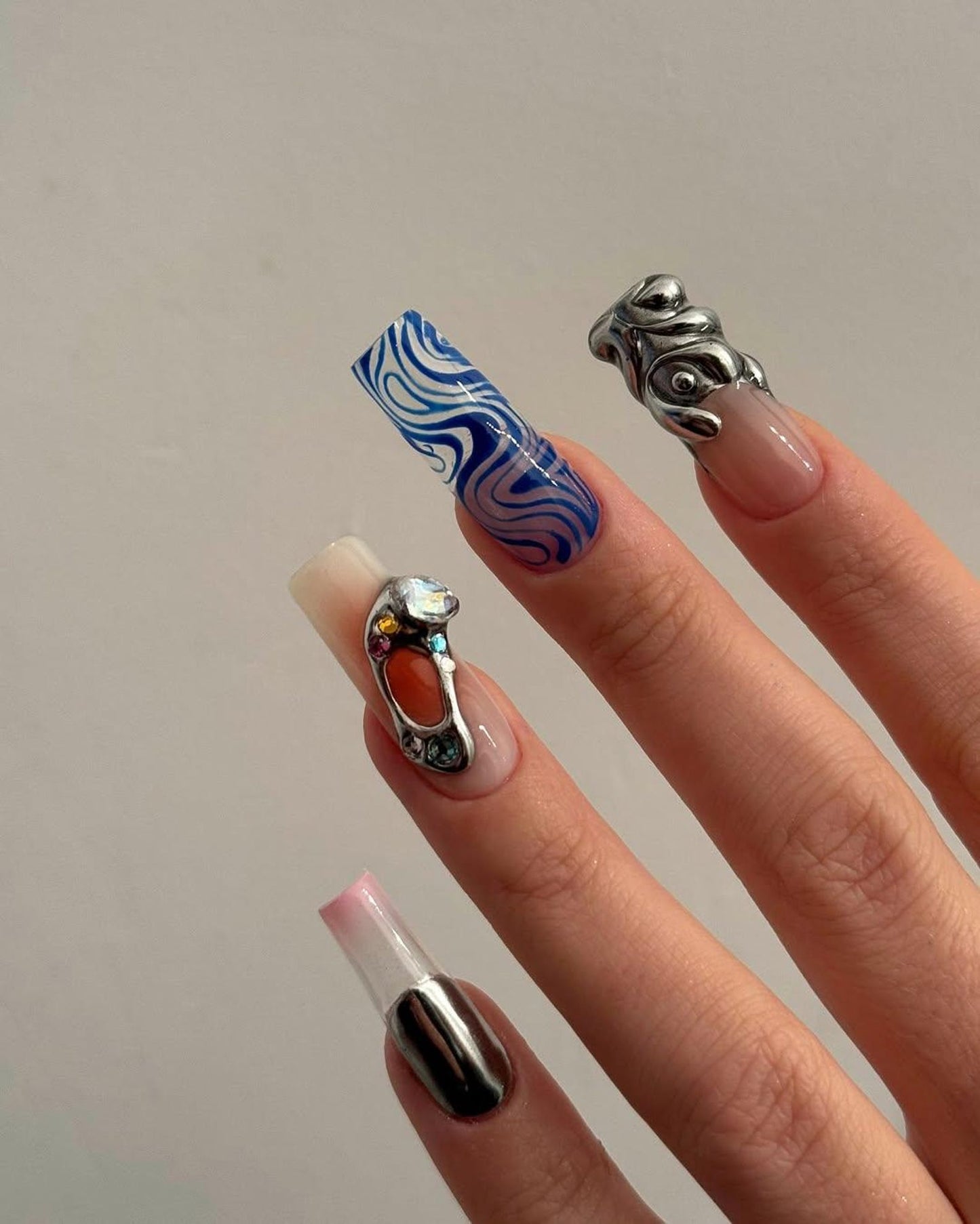 Metallic Wave Handmade Press on nails