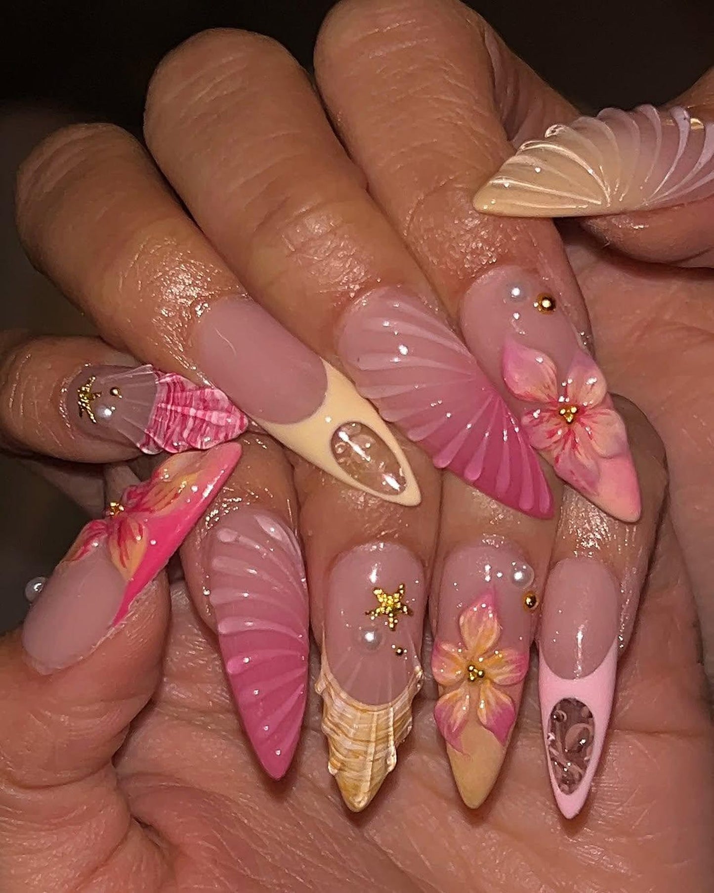 Beachcore Pink Shell Handmade Press on nails