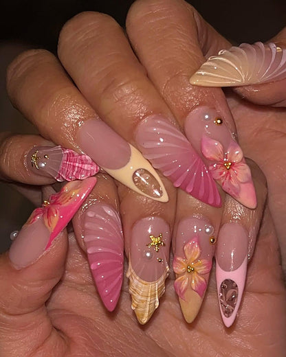 Beachcore Pink Shell Handmade Press on nails