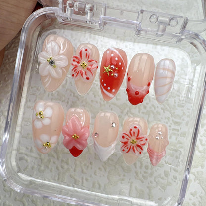 Flower Tropical Handmade Press on nails