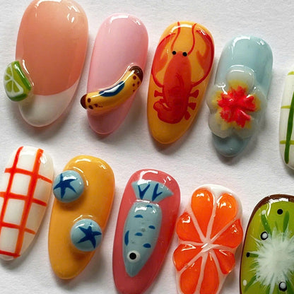 Colorful Fruit Sea Handmade Press on nails