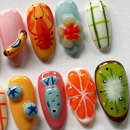 Colorful Fruit Sea Handmade Press on nails