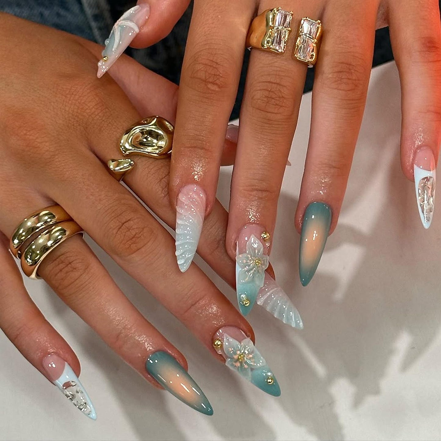 Ocean Breeze Ombre Handmade Press on nails