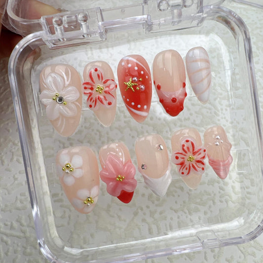 Flower Tropical Handmade Press on nails