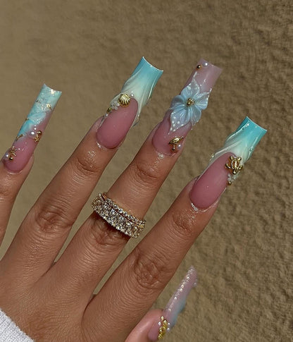 Blue Ocean Aqua Handmade Press on nails