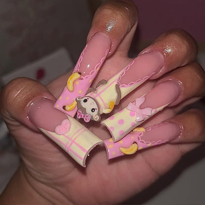 Kawaii Monkey Handmade Press on nails