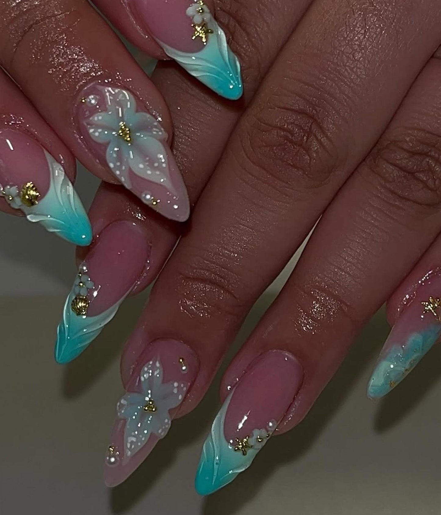 Ocean Breeze Floral Handmade Press on nails