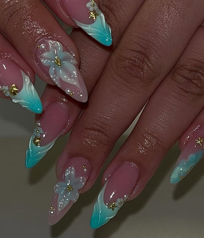 Ocean Breeze Floral Handmade Press on nails