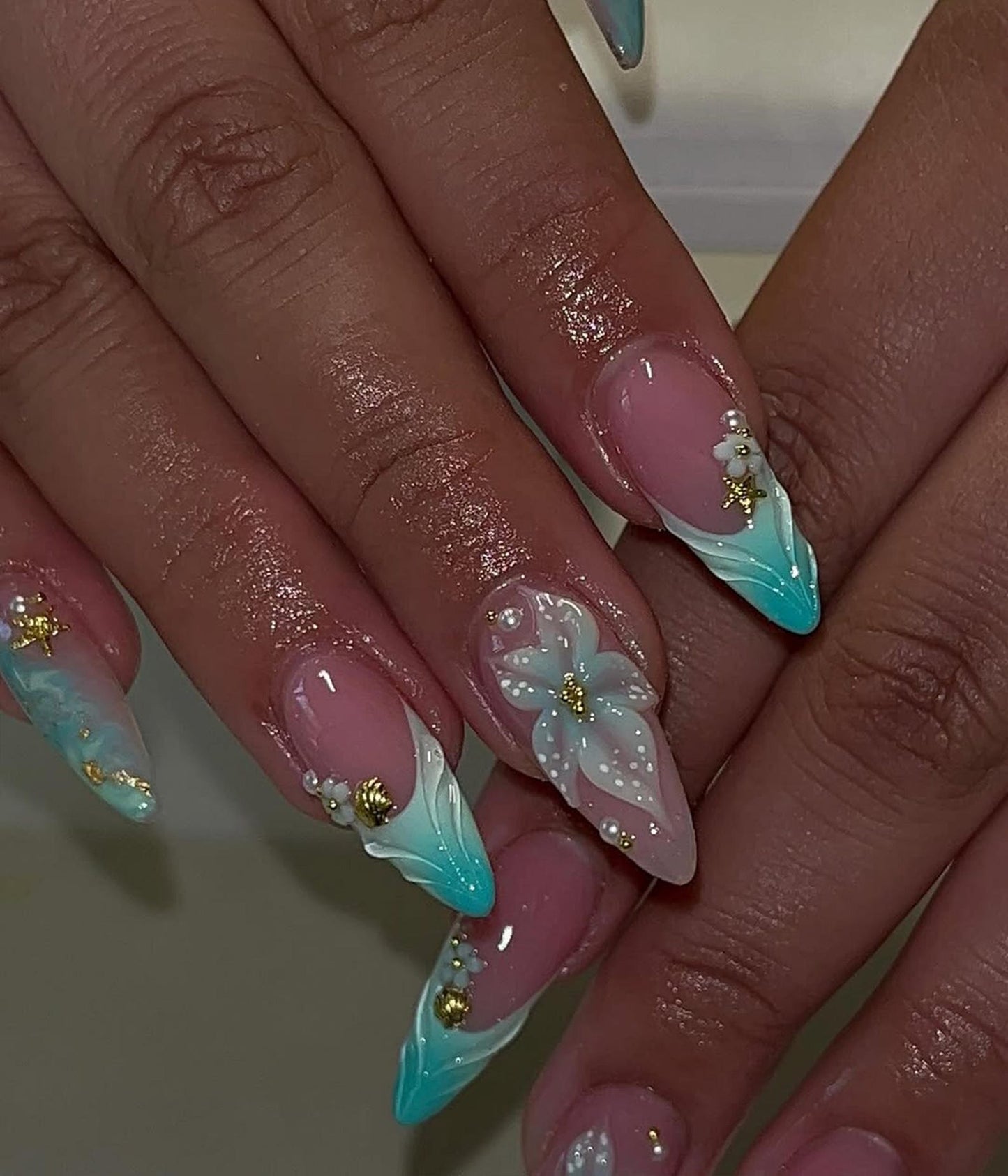 Ocean Breeze Floral Handmade Press on nails