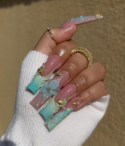 Blue Ocean Aqua Handmade Press on nails
