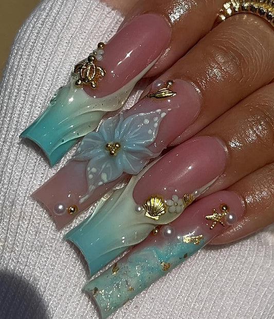 Blue Ocean Aqua Handmade Press on nails