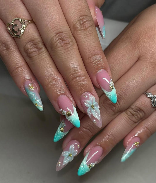 Ocean Breeze Floral Handmade Press on nails