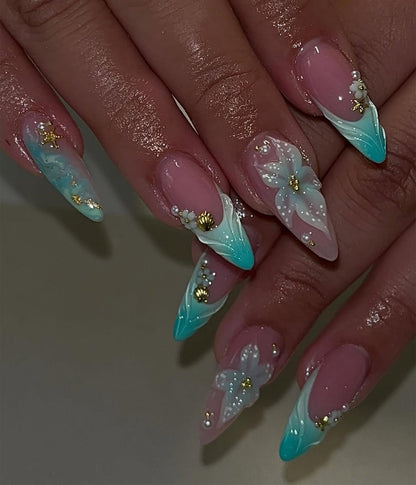 Ocean Breeze Floral Handmade Press on nails