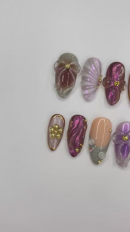 Bow SeaShell Press on nails