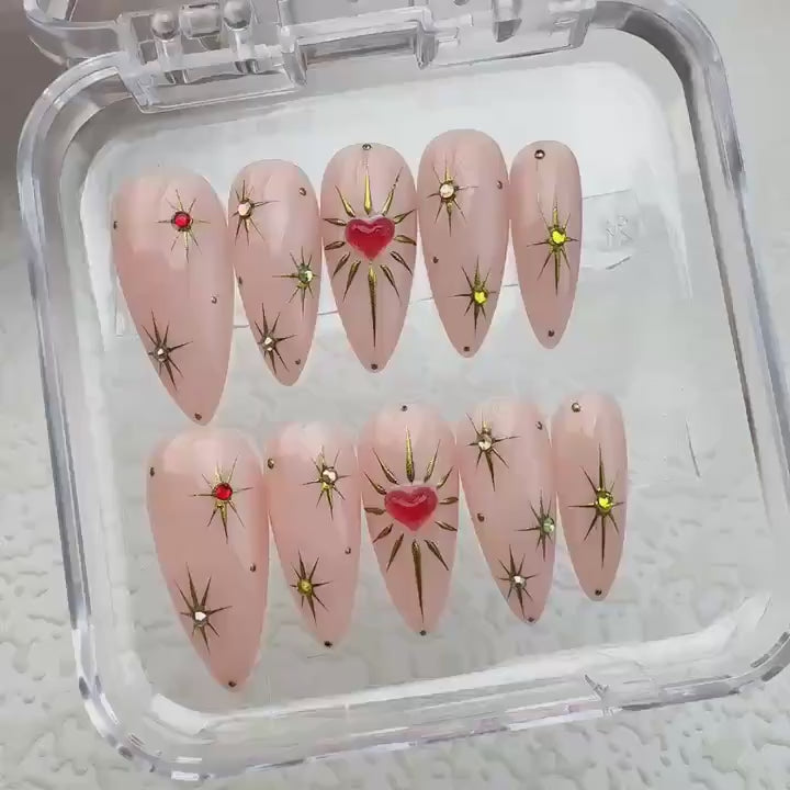 Heart Pink Summer Handmade Press on nails - Summer Nails