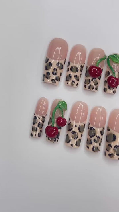 Leopard Cherry Press on nails