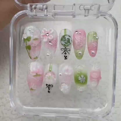 Flower Pink Summer Handmade Press on nails - Summer Nails