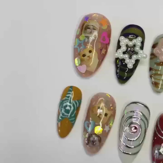 Cat Lover Handmade Press on nails - Summer Nails
