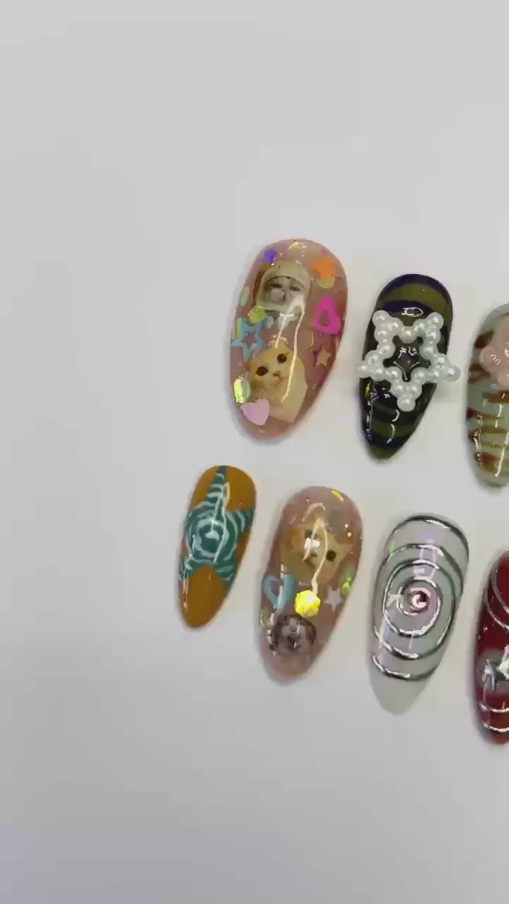 Cat Lover Handmade Press on nails - Summer Nails