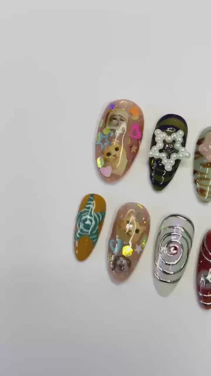 Cat Lover Handmade Press on nails - Summer Nails