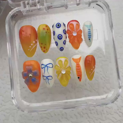 Fish Flower Press on nails - Summer Nails