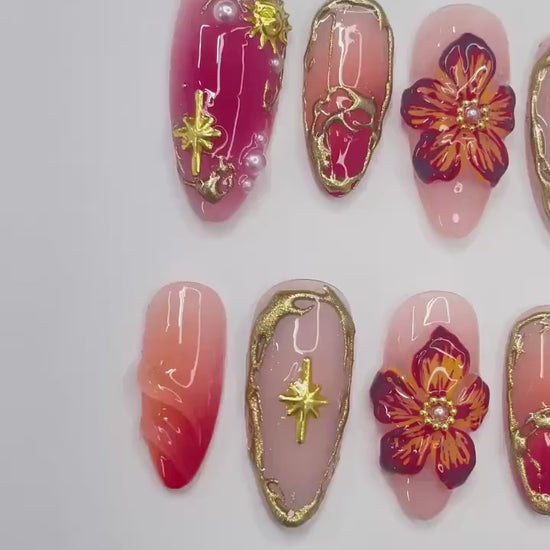 Flower For Autumn Handmade Press on nails - Summer Nails
