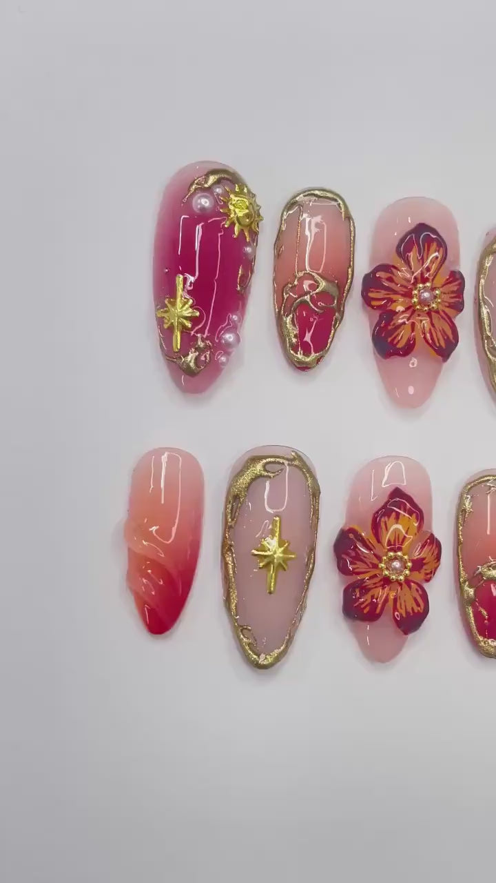 Flower For Autumn Handmade Press on nails - Summer Nails